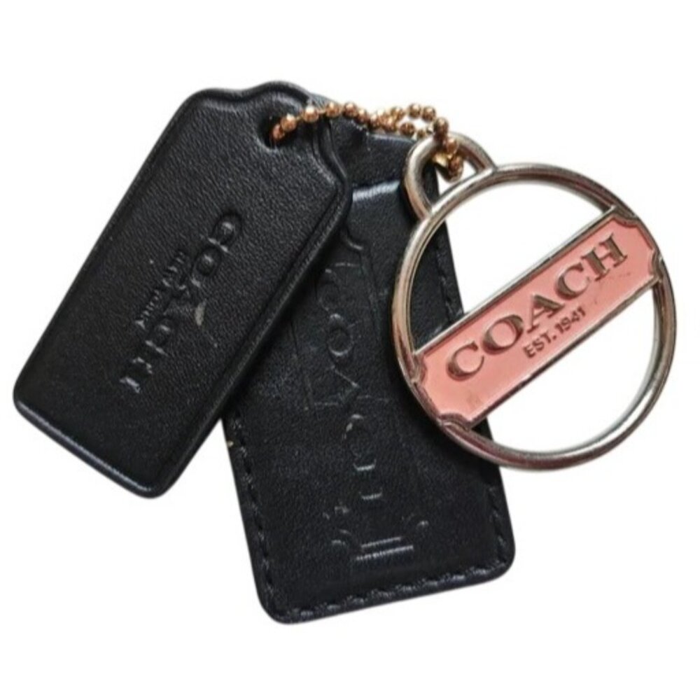 Coach Black and Pink Leather Hang Tags With Keychain FOB - Picture 2 of 3